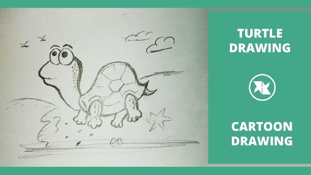 How to Draw Turtle | Easy Turtle Step by Step Drawing for kids | Cartoon Turtle Drawing